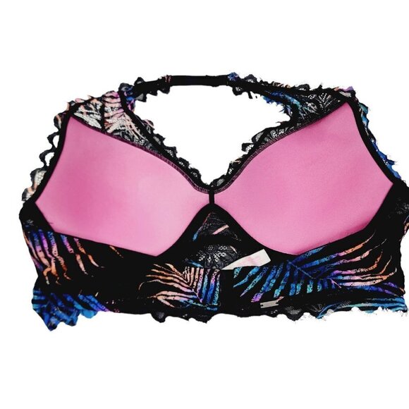 Victoria Secret PINK Bra Lace Bralette Lightly Lined Tropical Neon Bra Halter L - Picture 2 of 11